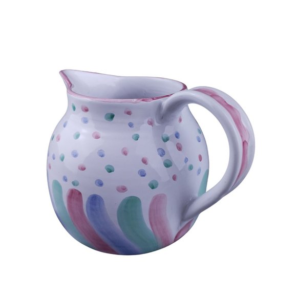 Mesa International Chenille 8 cup Pitcher Vintage Hand Painted Italy Blue Pink - Picture 2 of 8